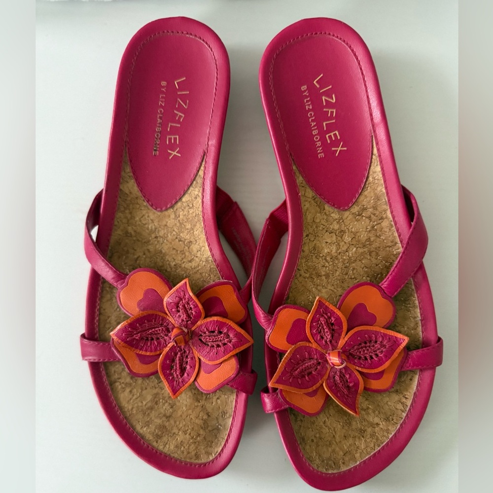Liz Claiborne Vibrant Pink and Orange Slide Sandals
